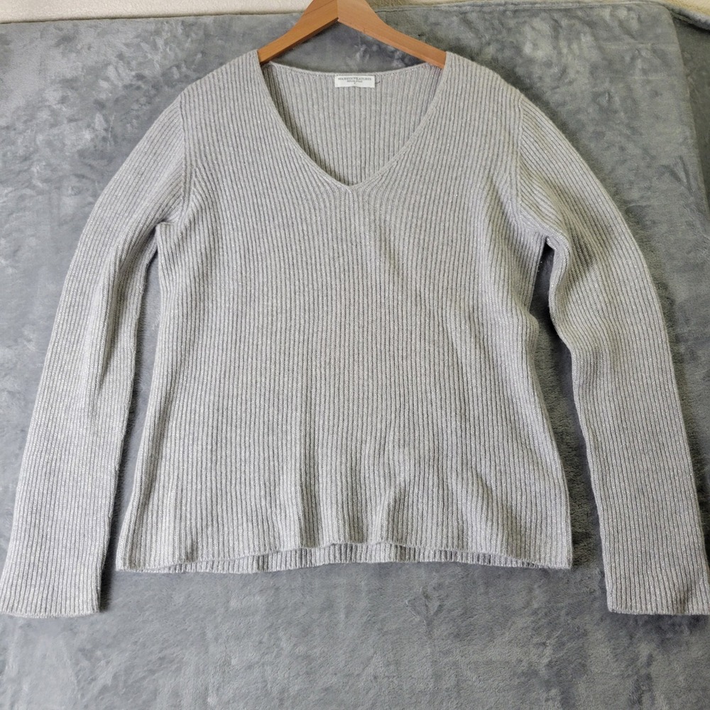 Majestic Filatures Deluxe Tricot Silvr Ribbed Sweater Size 4(US L)Lurex Metallic